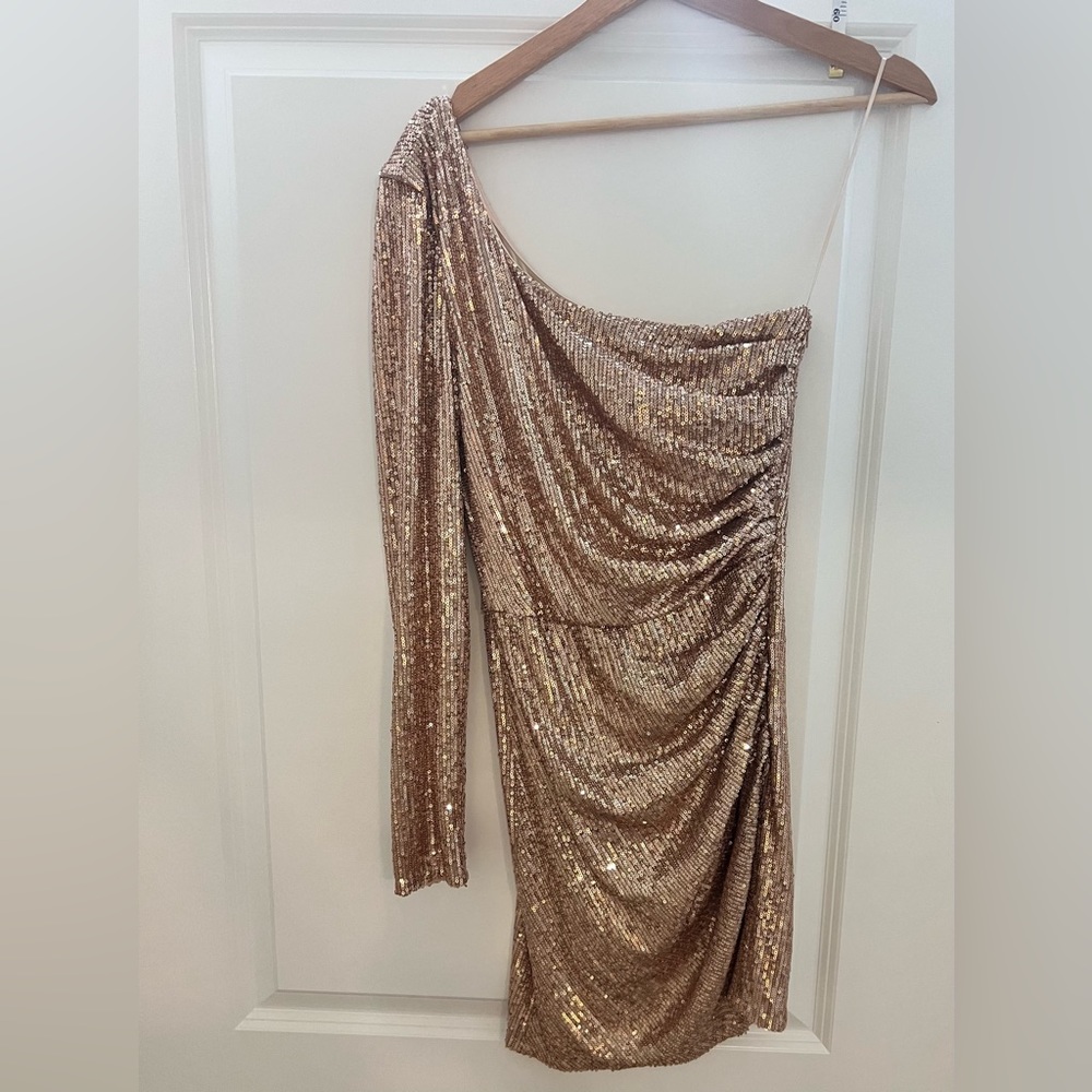 Meshki - Gold sequin one shoulder mini dress - Size S